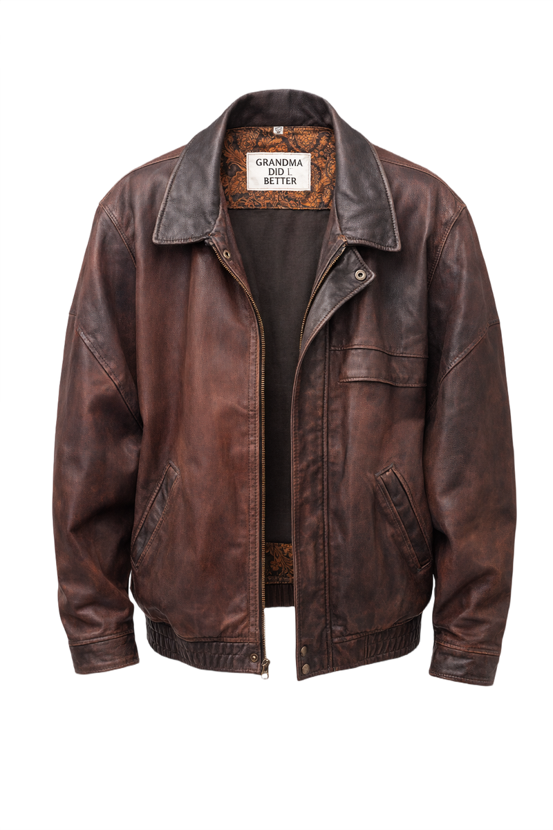 1960s Dark Brown Leather Jacket - Front View