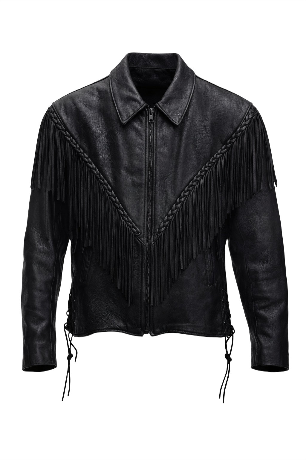 1970s Black Leather Jacket - Front View