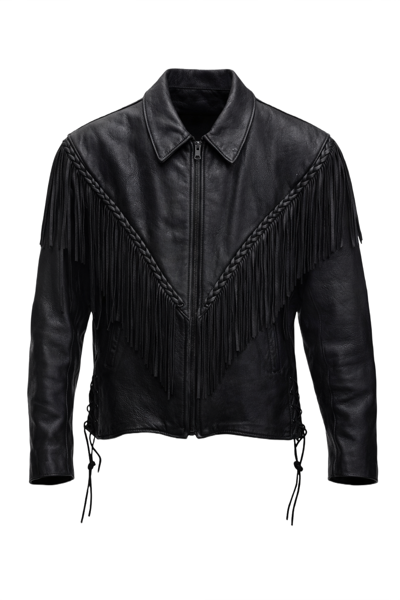 1970s Black Leather Jacket - Front View
