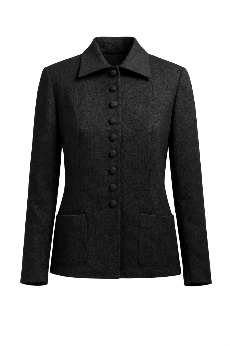 1990s Black Wool Blazer - Front View
