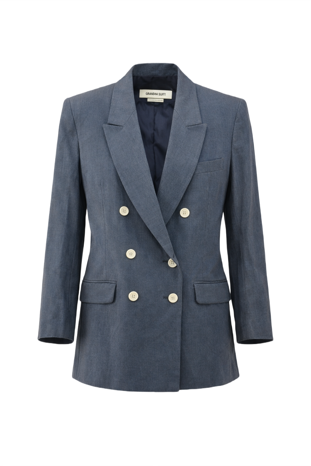 1990s Dark Blue Linen Blazer - Front View