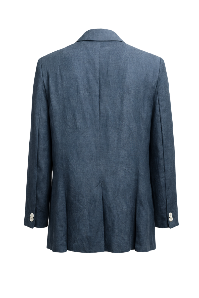 1990s Dark Blue Linen Blazer - Back View