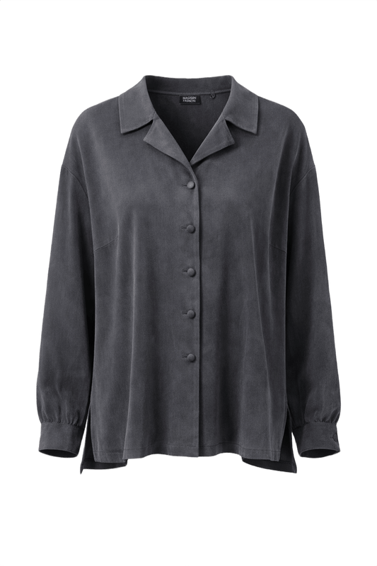 1990s Charcoal Grey Suede Blouse - Front View