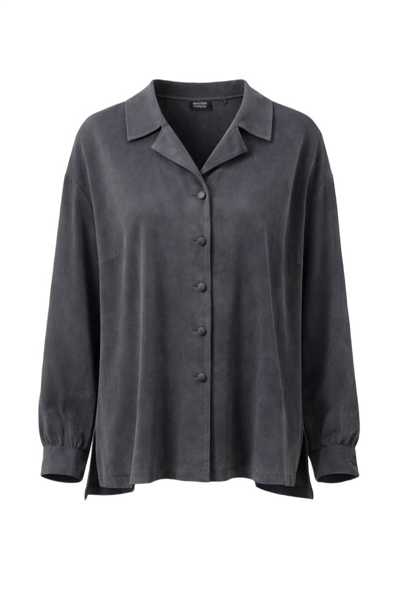 1990s Charcoal Grey Suede Blouse - Front View