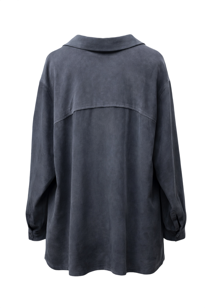 1990s Charcoal Grey Suede Blouse - Back View