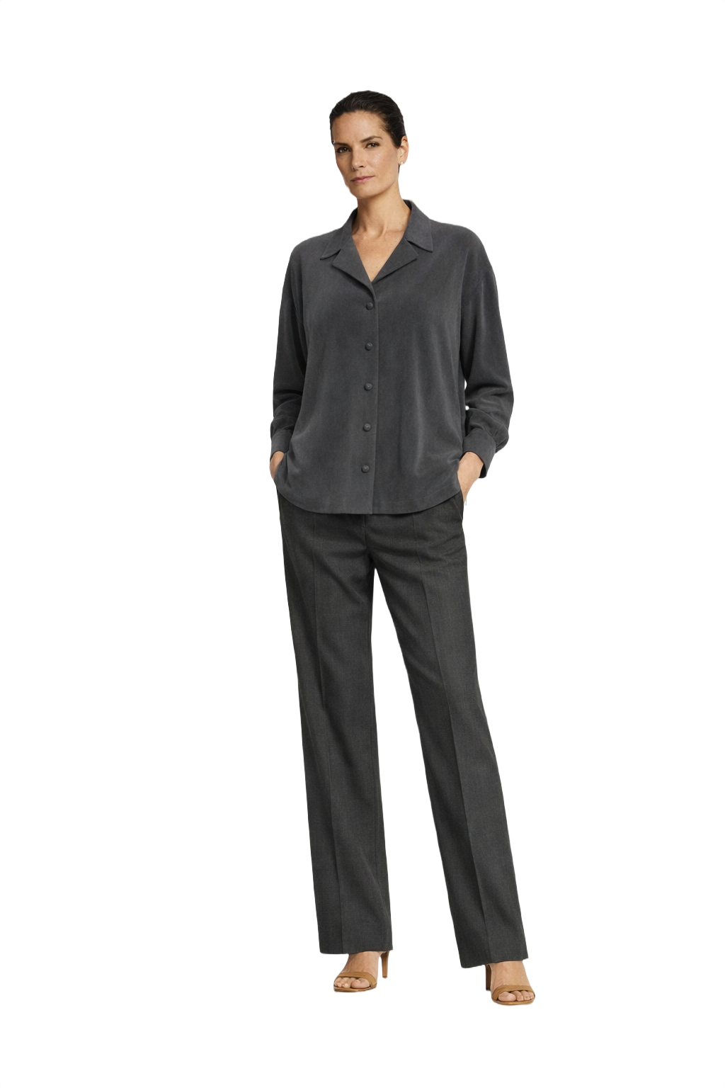 1990s Charcoal Grey Suede Blouse - Model