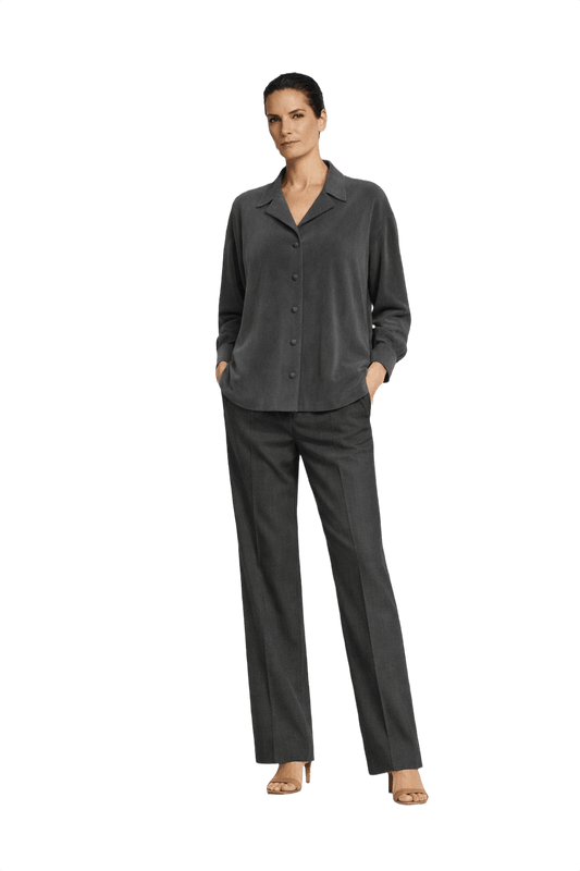 1990s Charcoal Grey Suede Blouse - Model
