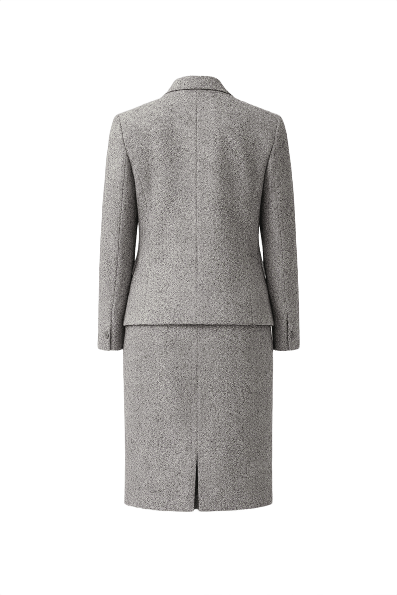 1960s Grey Tweed Blazer and Skirt Set - Back View