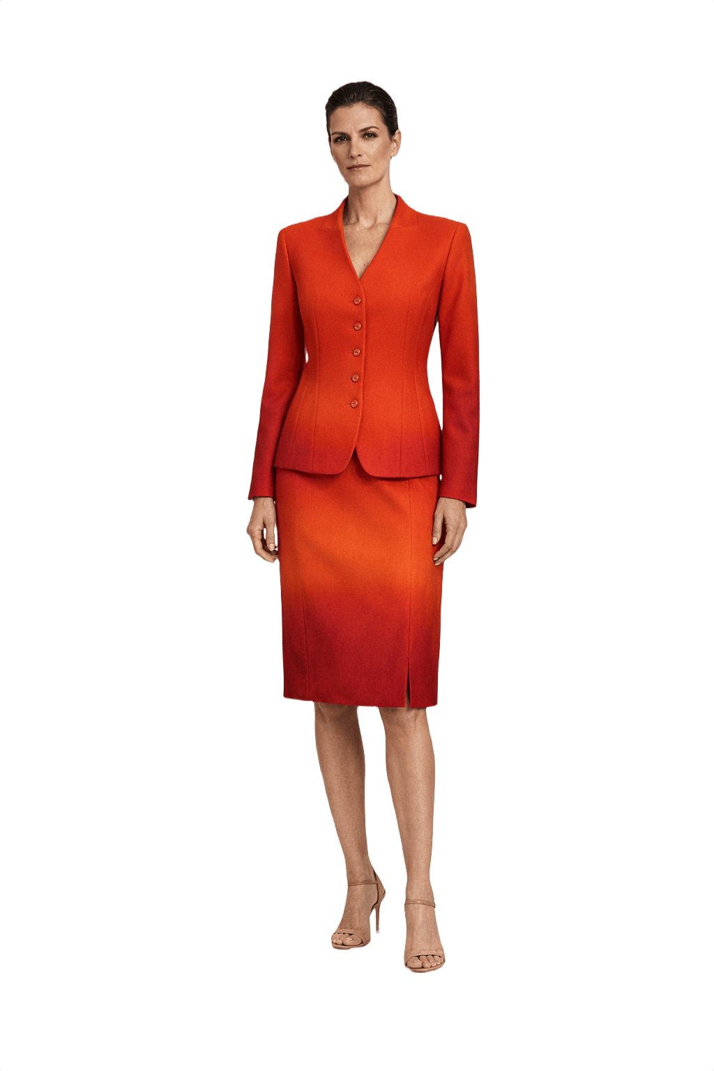 1990s Coral Synthetic Blend Blazer & Skirt Set - Model