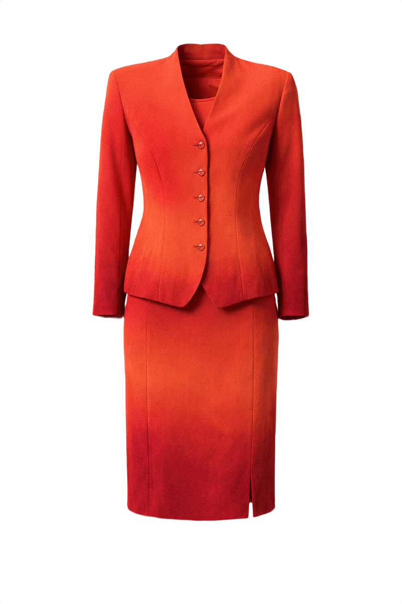 1990s Coral Synthetic Blend Blazer & Skirt Set - Front View