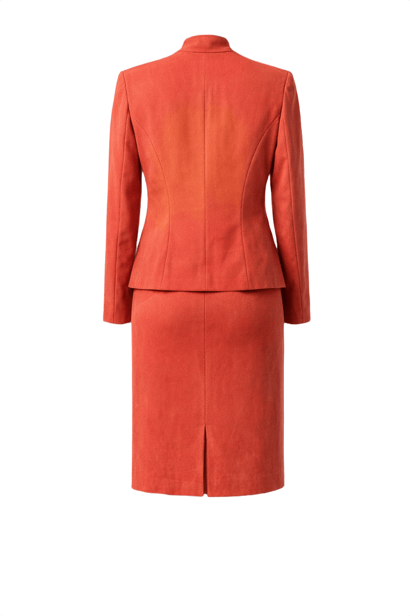 1990s Coral Synthetic Blend Blazer & Skirt Set - Back View