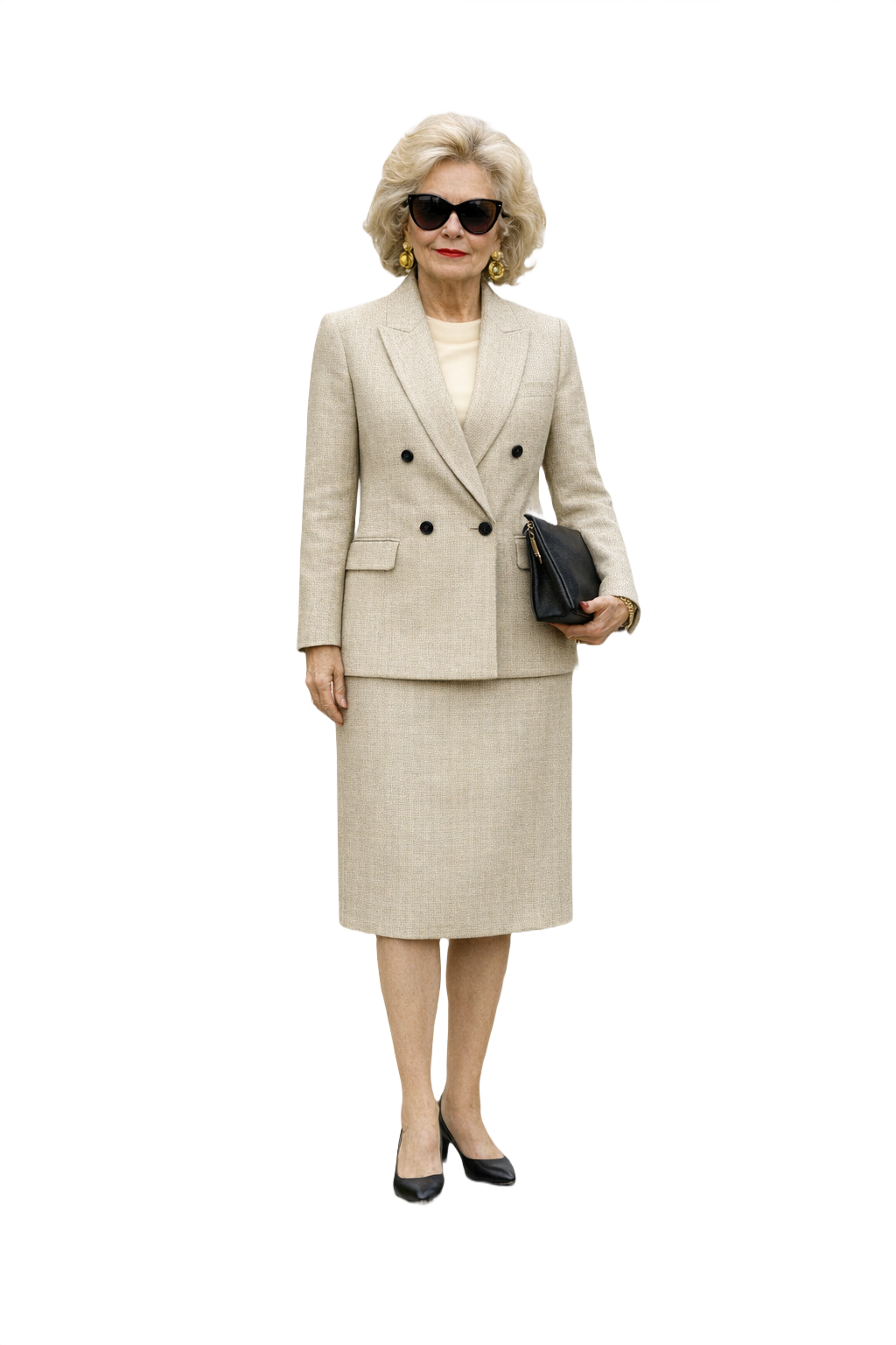 1980s Cream Check Wool 2-Piece Suit - Model