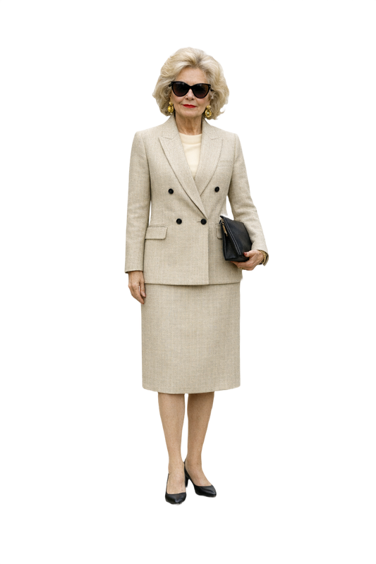 1980s Cream Check Wool 2-Piece Suit - Model