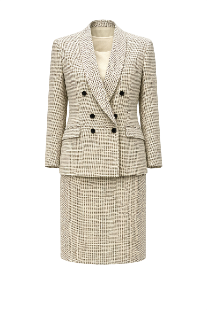 1980s Cream Check Wool 2-Piece Suit - Front View