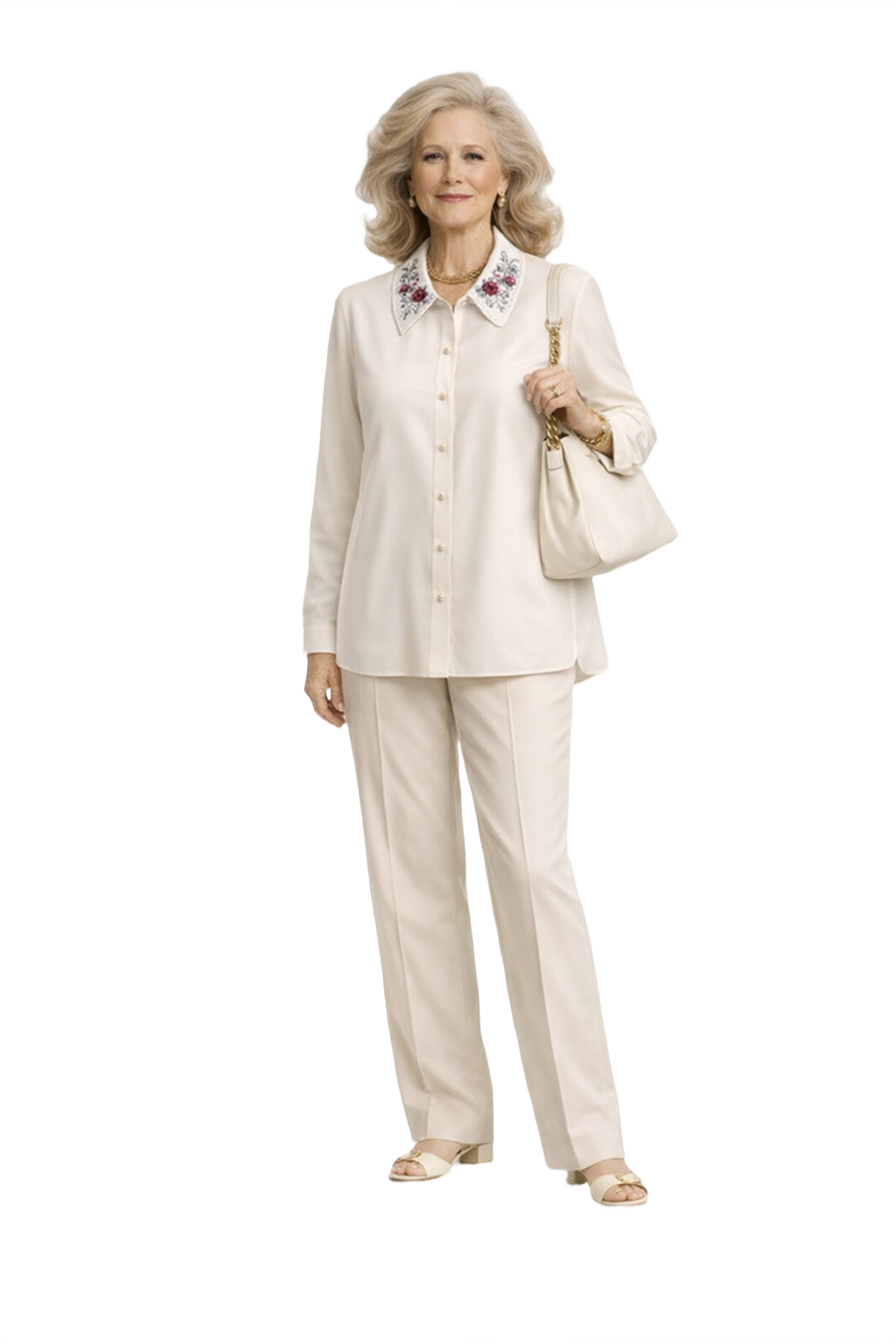 1970s Cream White Silk Blouse - Model