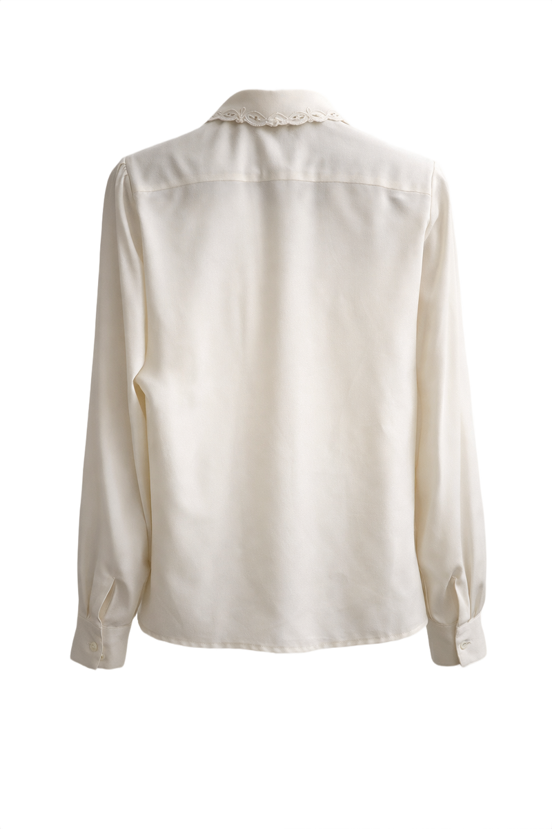 1970s Cream White Silk Blouse - Back View
