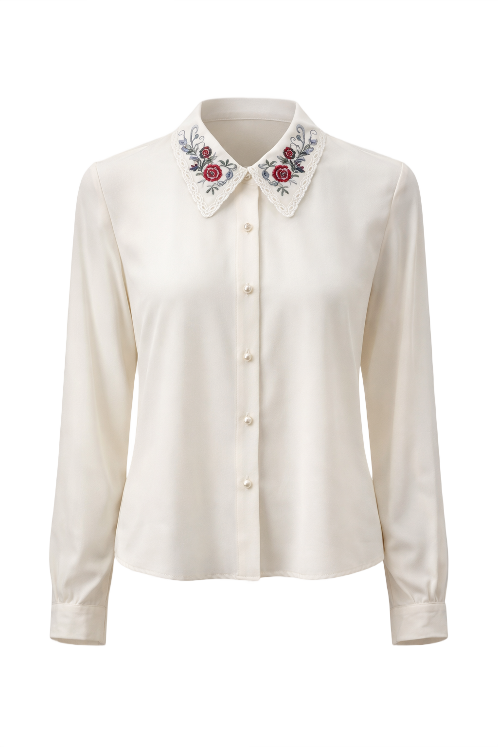 1970s Cream White Silk Blouse - Front View