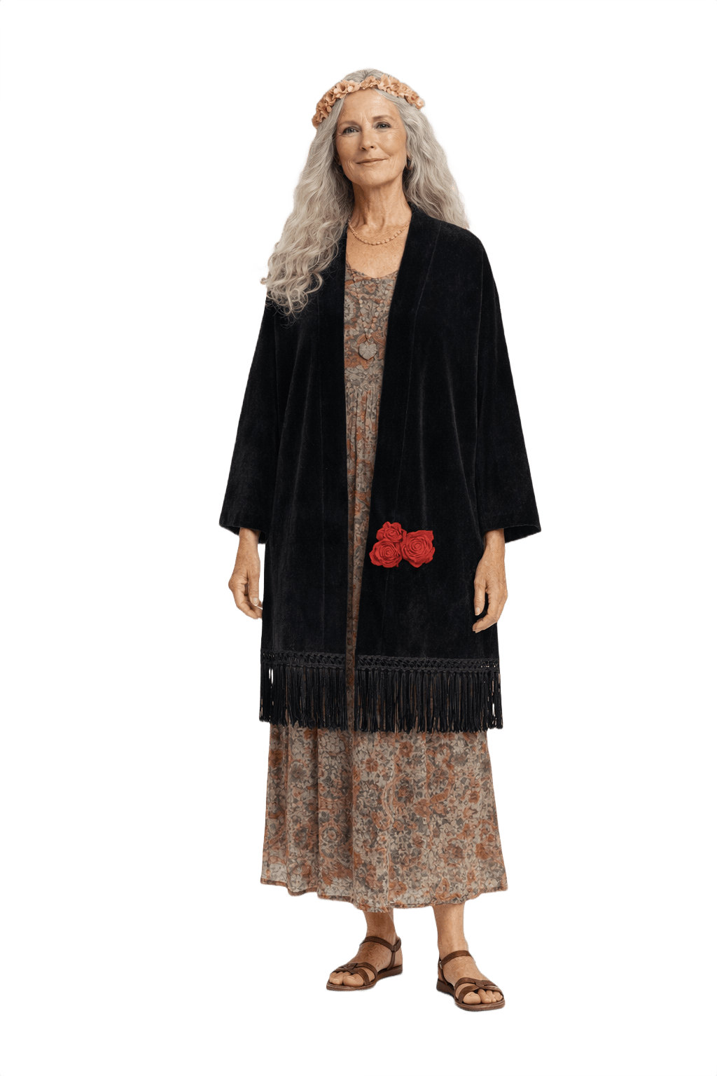 1970s Black Velvet Shawl - Model