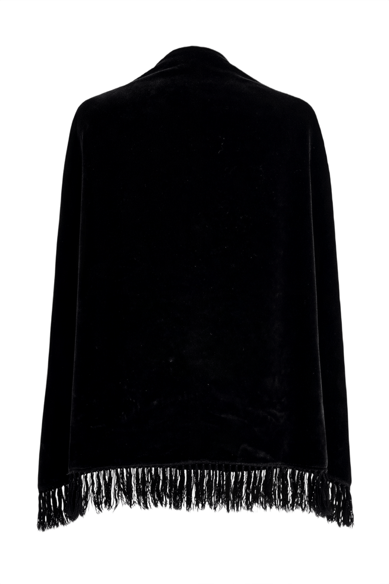 1970s Black Velvet Shawl - Back View