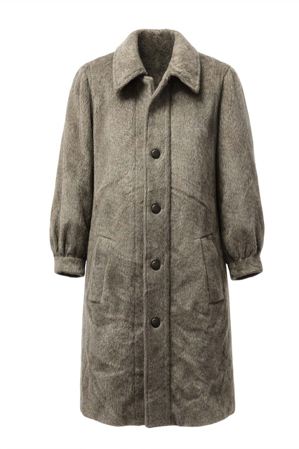 1980s Grey Faux Fur Coat - Front View