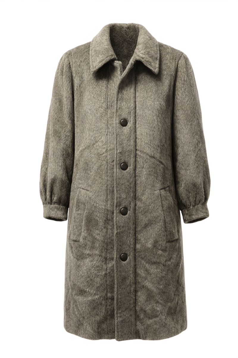 1980s Grey Faux Fur Coat - Front View