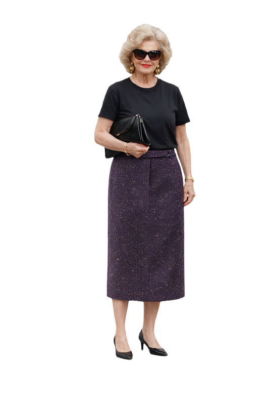 1980s Dark Purple Wool Blend Skirt - Model