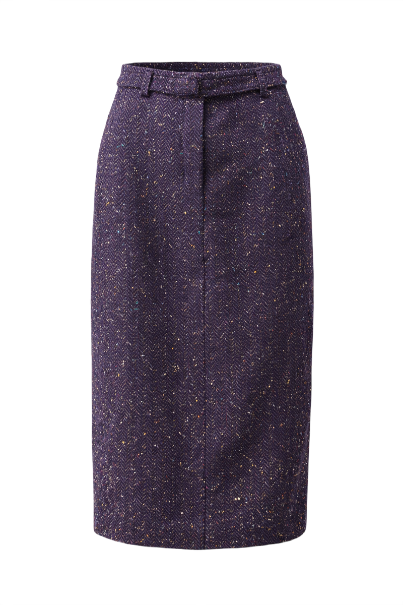 1980s Dark Purple Wool Blend Skirt - Front View