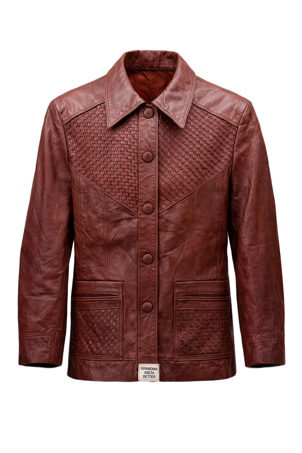 1970s Deep Red Leather Jacket - Front View