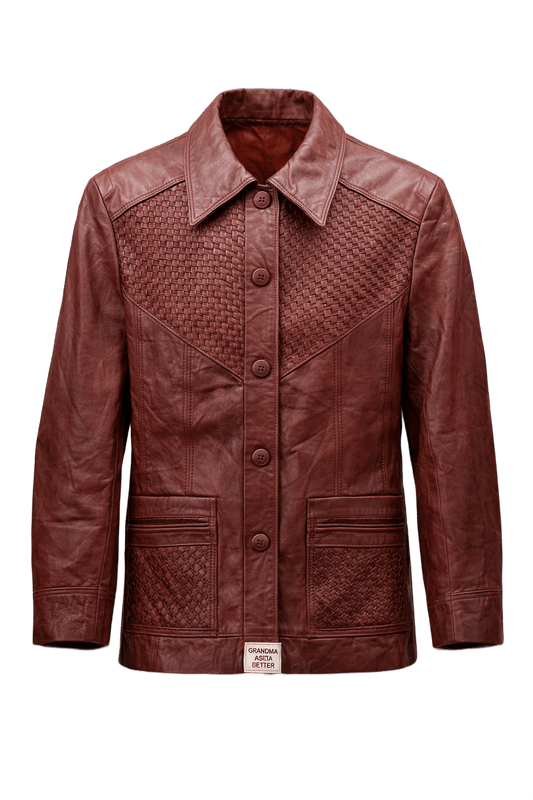 1970s Deep Red Leather Jacket - Front View