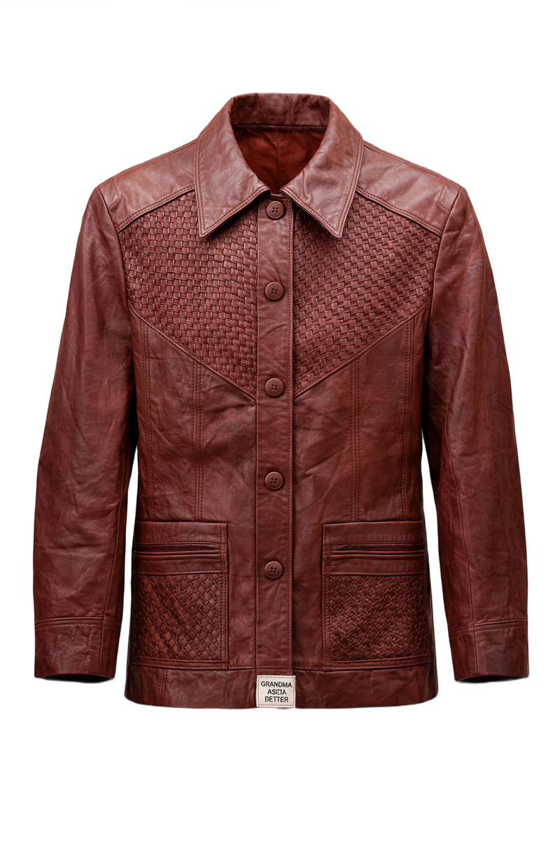 1970s Deep Red Leather Jacket - Front View