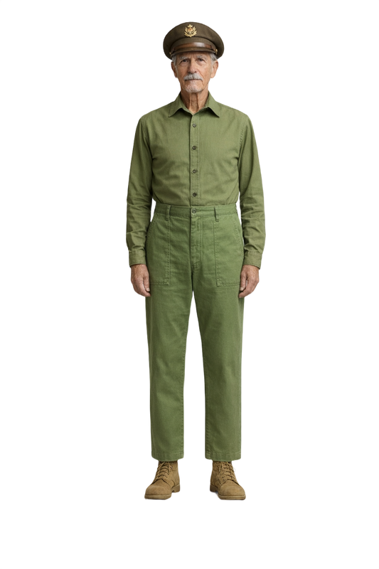 1940s Olive Green Cotton Trousers - Model