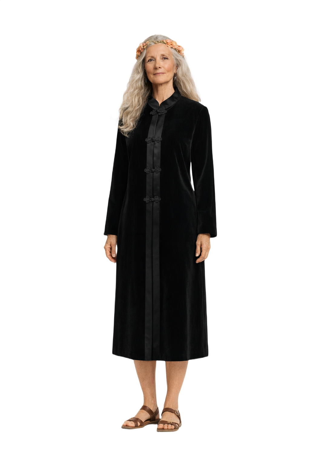 1970s Black Velvet Coat - Model