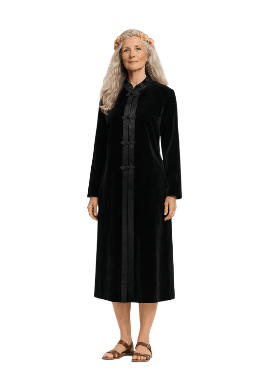 1970s Black Velvet Coat - Model