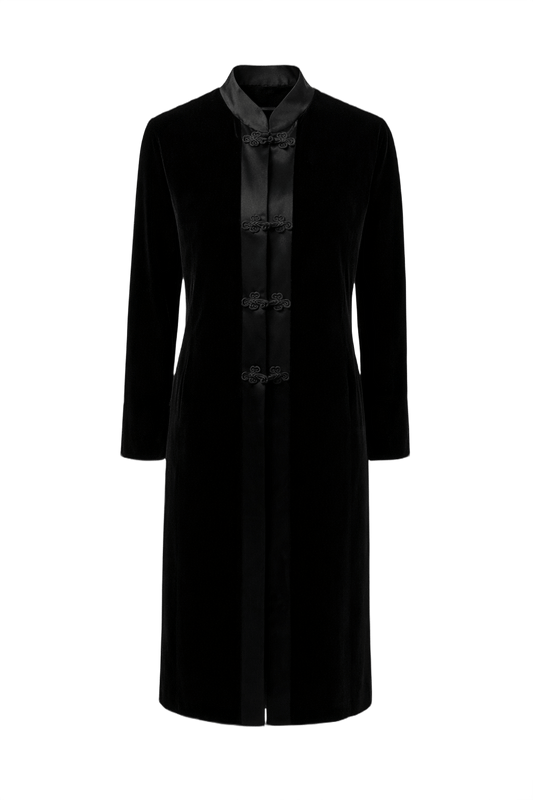 1970s Black Velvet Coat - Front View