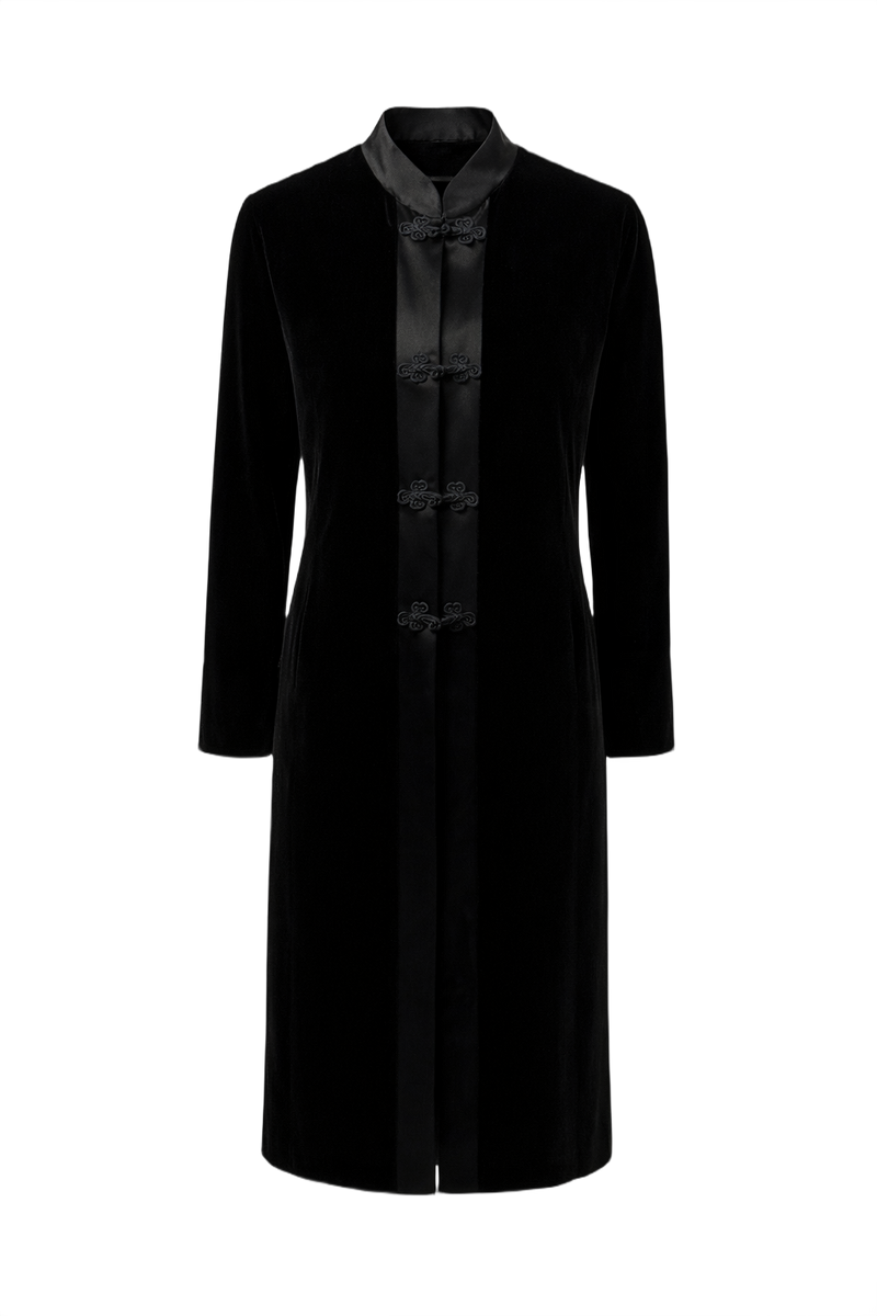 1970s Black Velvet Coat - Front View