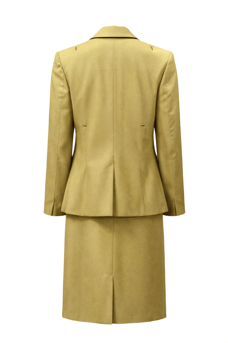 1990s Yellow Wool Blazer and Skirt Set - Back View
