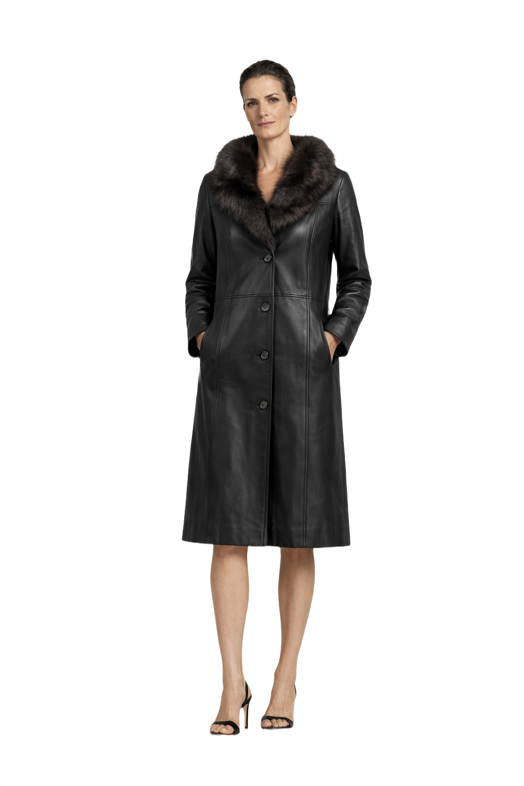 1990s Black Leather Coat - Model