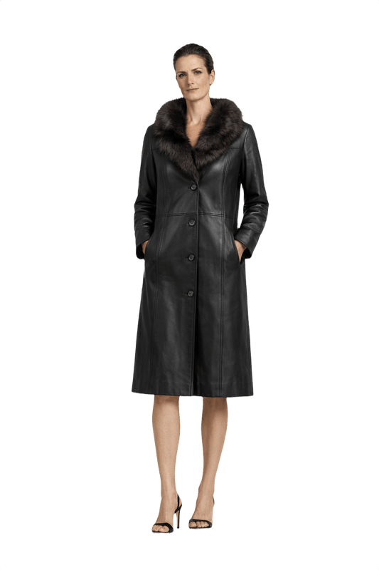 1990s Black Leather Coat - Model