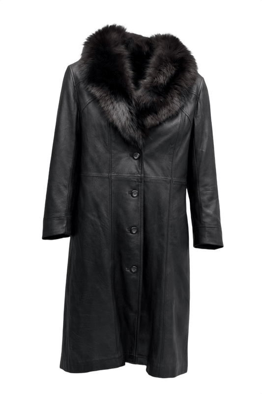 1990s Black Leather Coat - Front View
