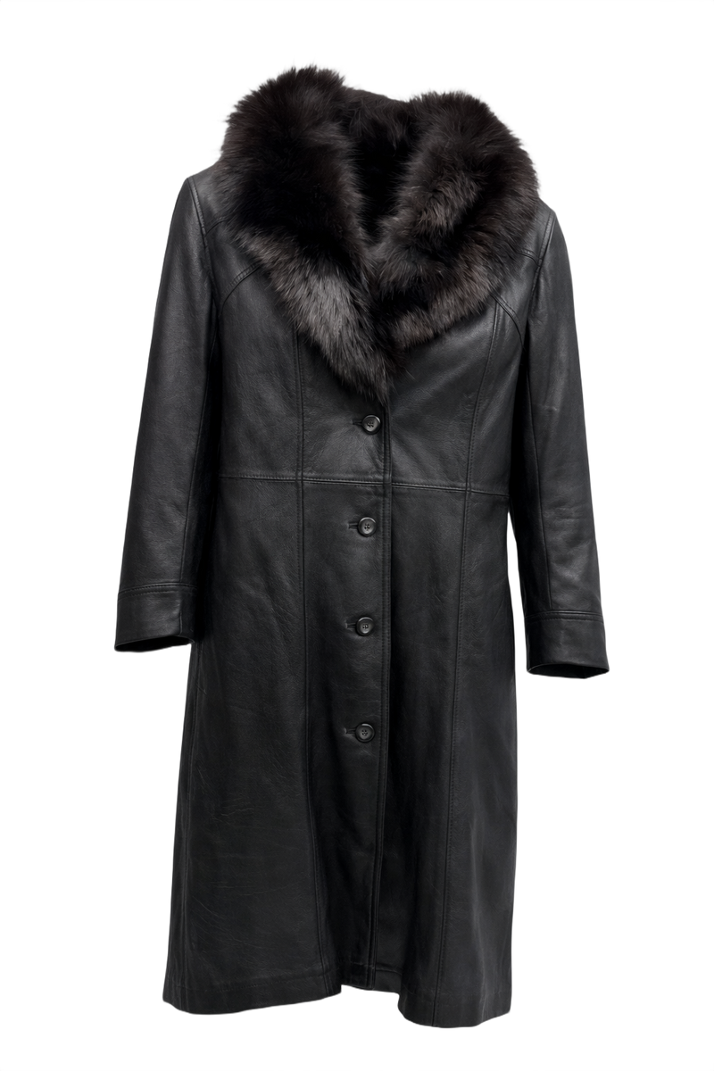 1990s Black Leather Coat - Front View