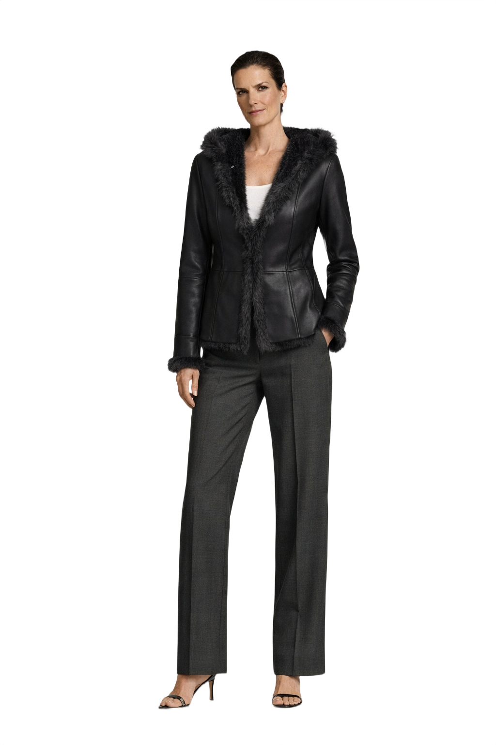 1990s Black Leather Hooded Jacket - Model