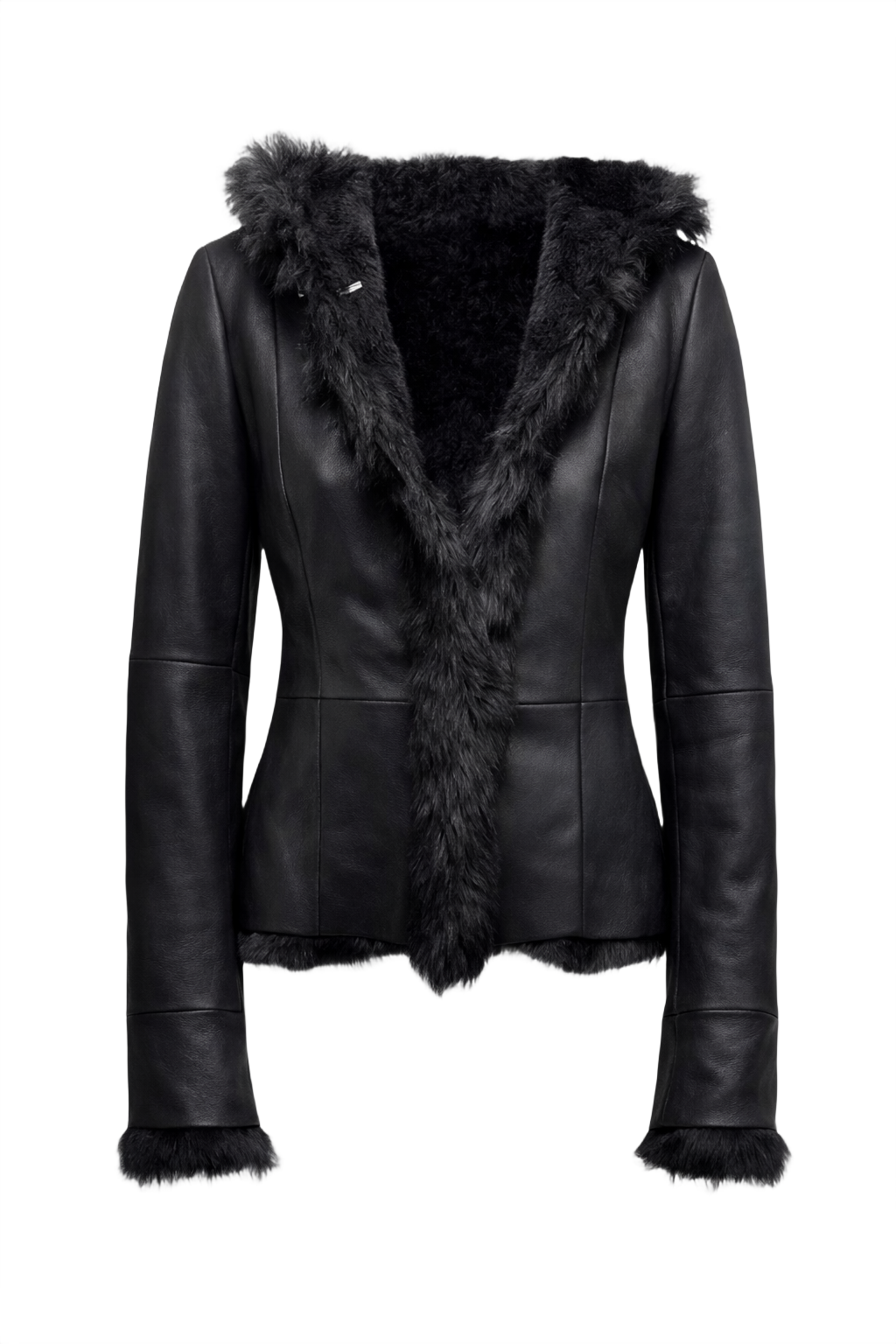 1990s Black Leather Hooded Jacket - Front View