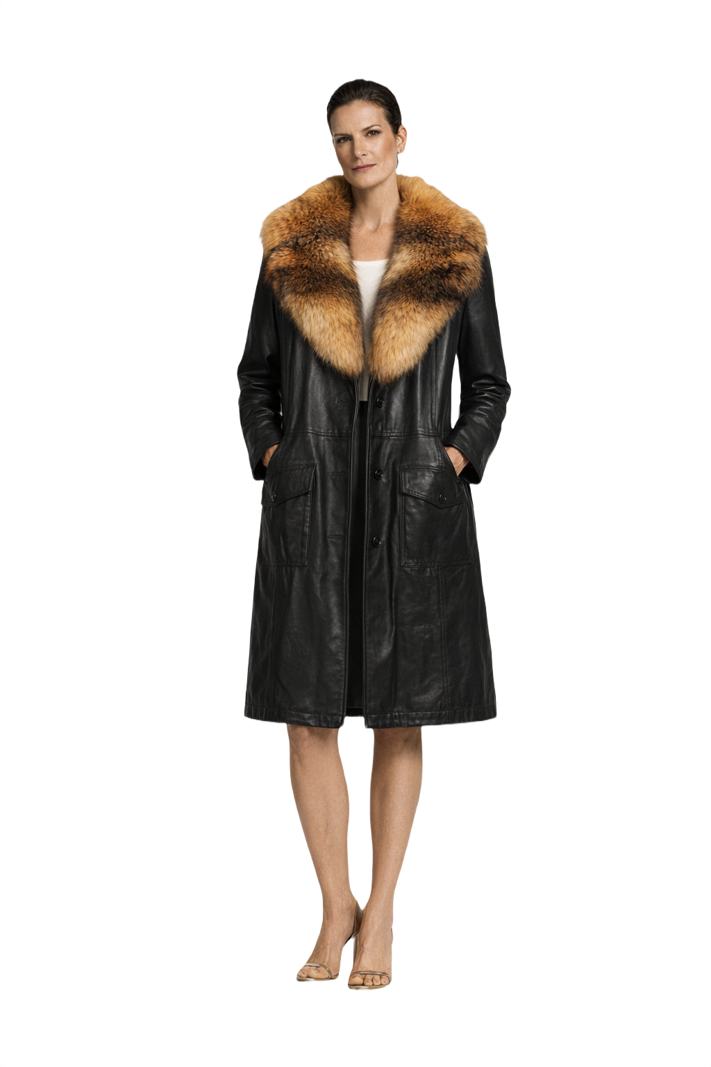 1990s Black Leather Coat - Model