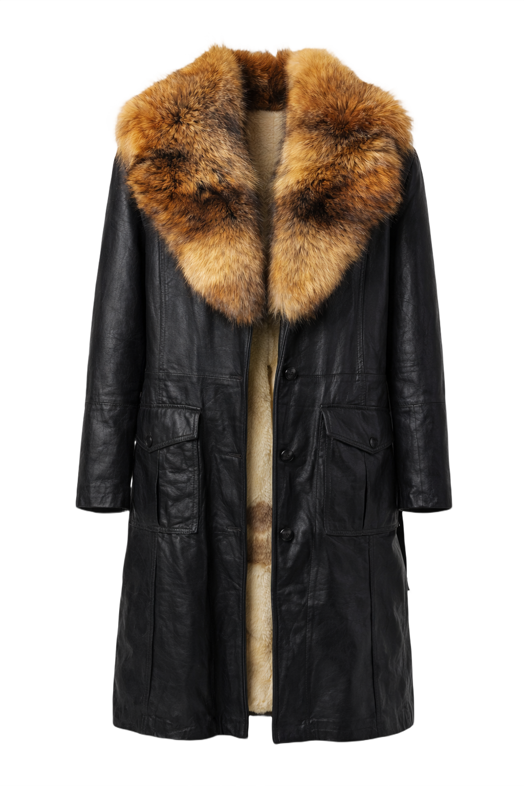 1990s Black Leather Coat - Front View