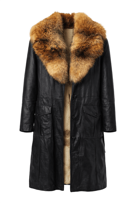 1990s Black Leather Coat - Front View