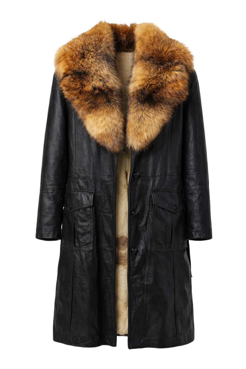 1990s Black Leather Coat - Front View