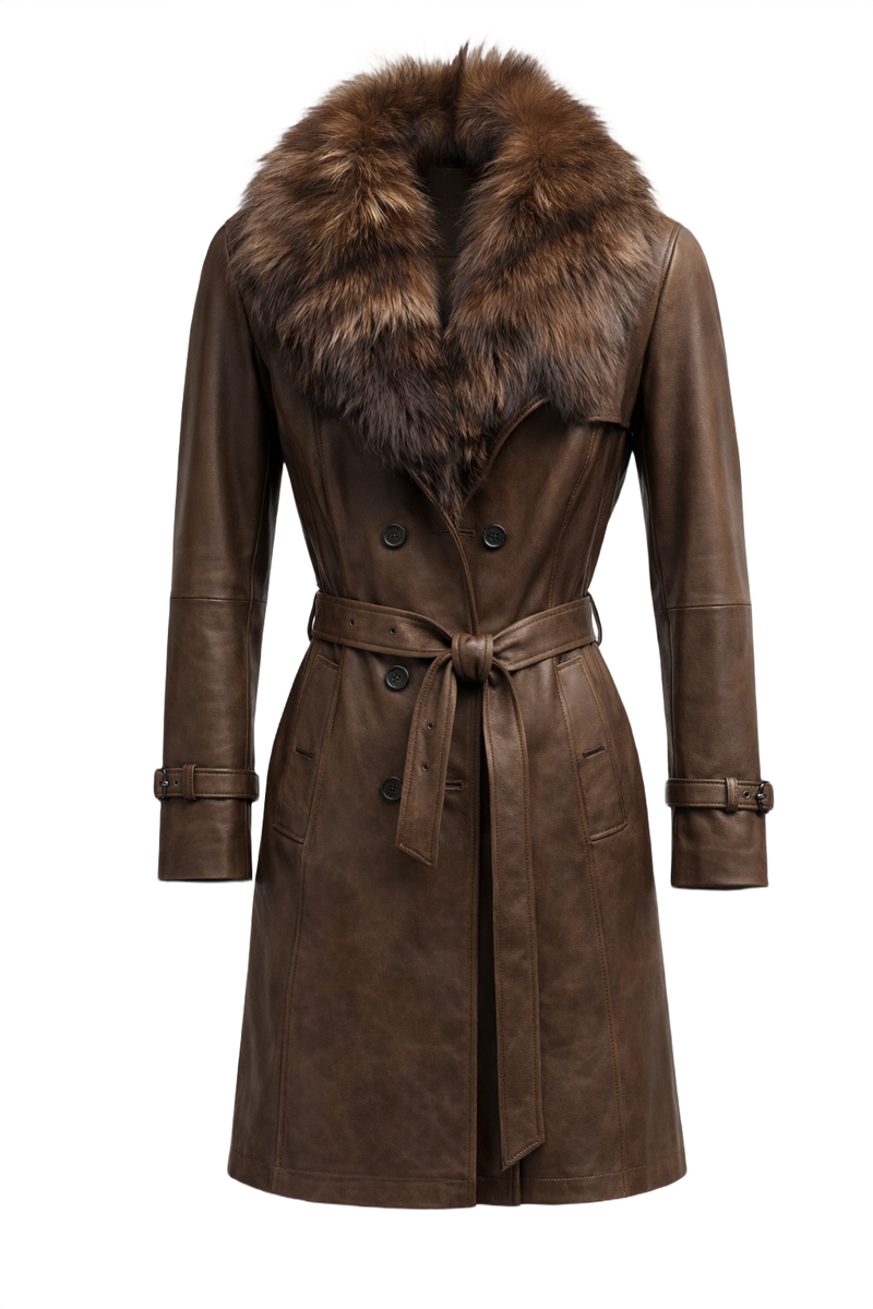 1990s Brown Leather Coat - Front View