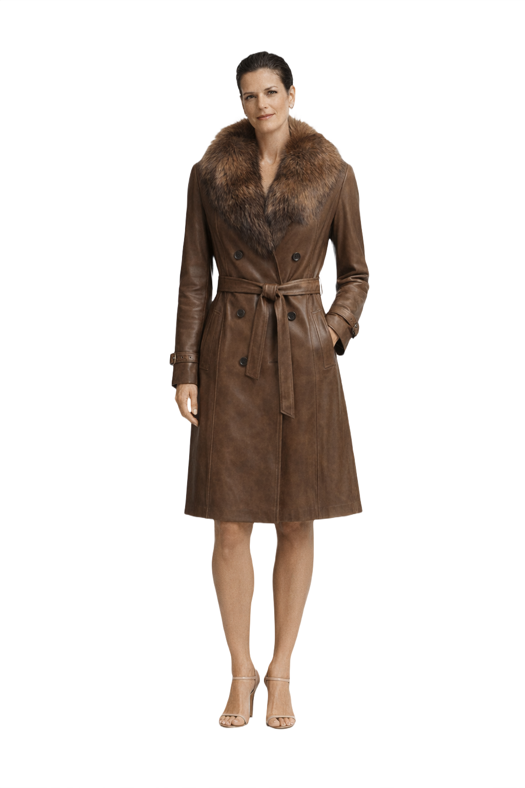 1990s Brown Leather Coat - Model