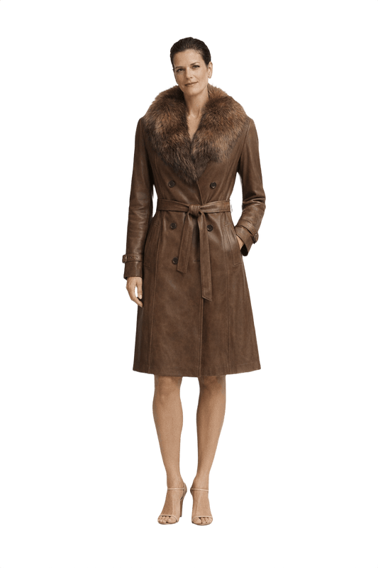 1990s Brown Leather Coat - Model