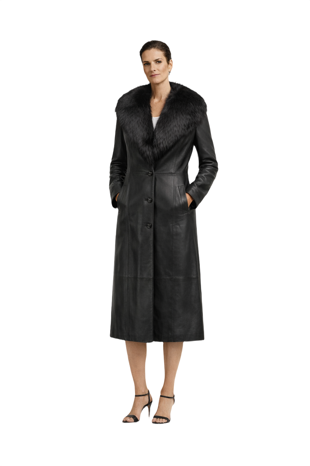 1990s Black Leather Coat - Model